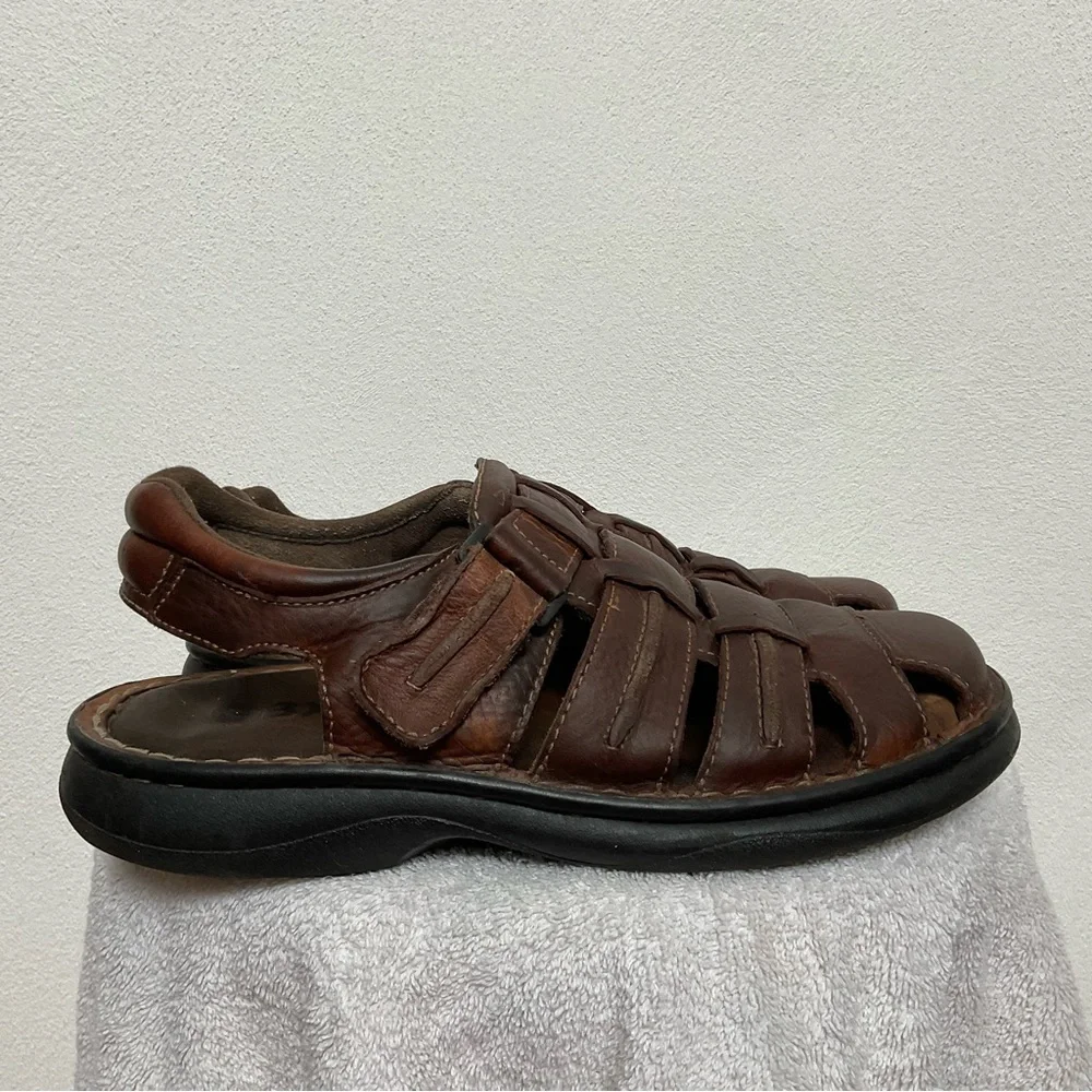 GBX Brookside Peanut Pitstop Brown Leather Woven Fisherman Sandal Size 9M